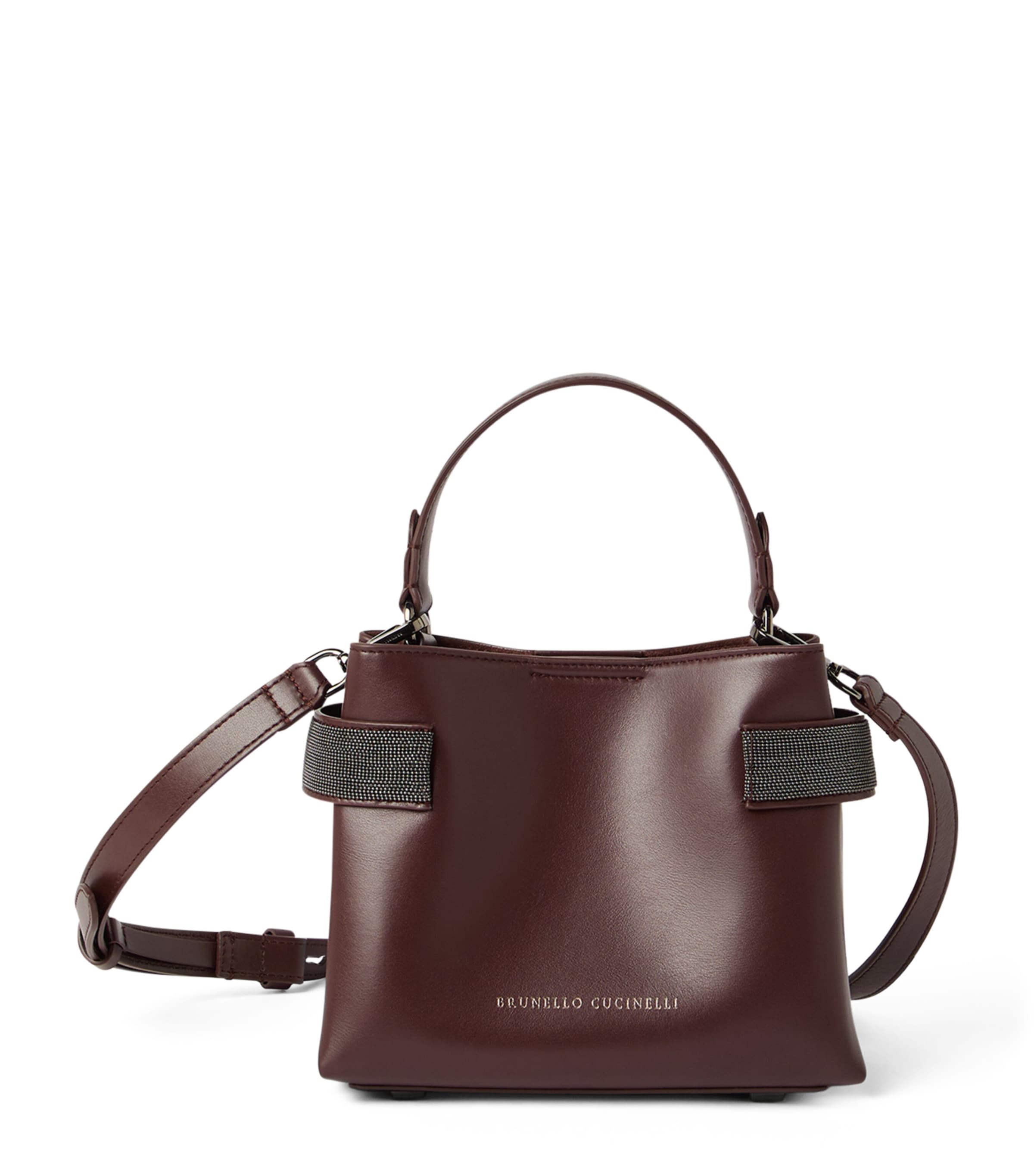 Brunello Cucinelli Small Leather Essence Top-Handle Bag Burgundy