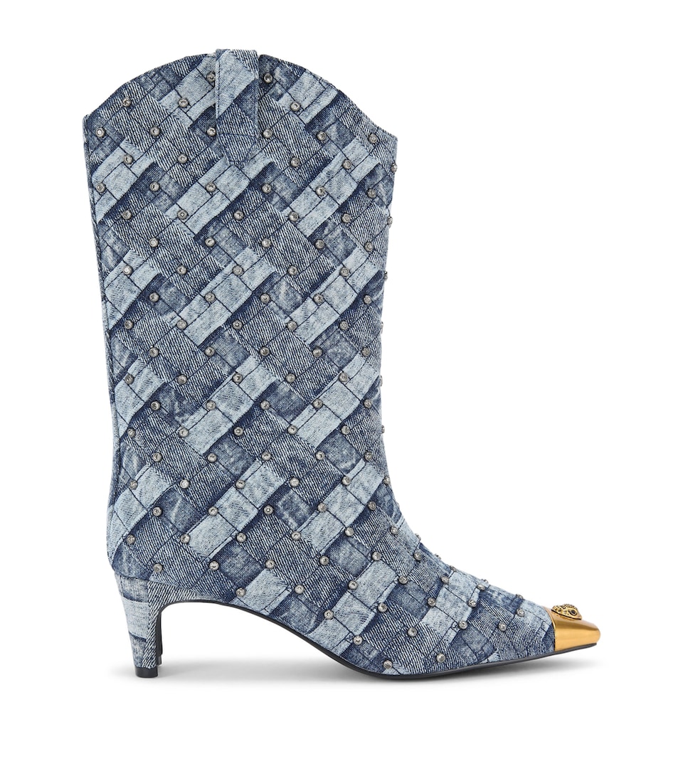 Denim Crystal-Embellished Regent Boots