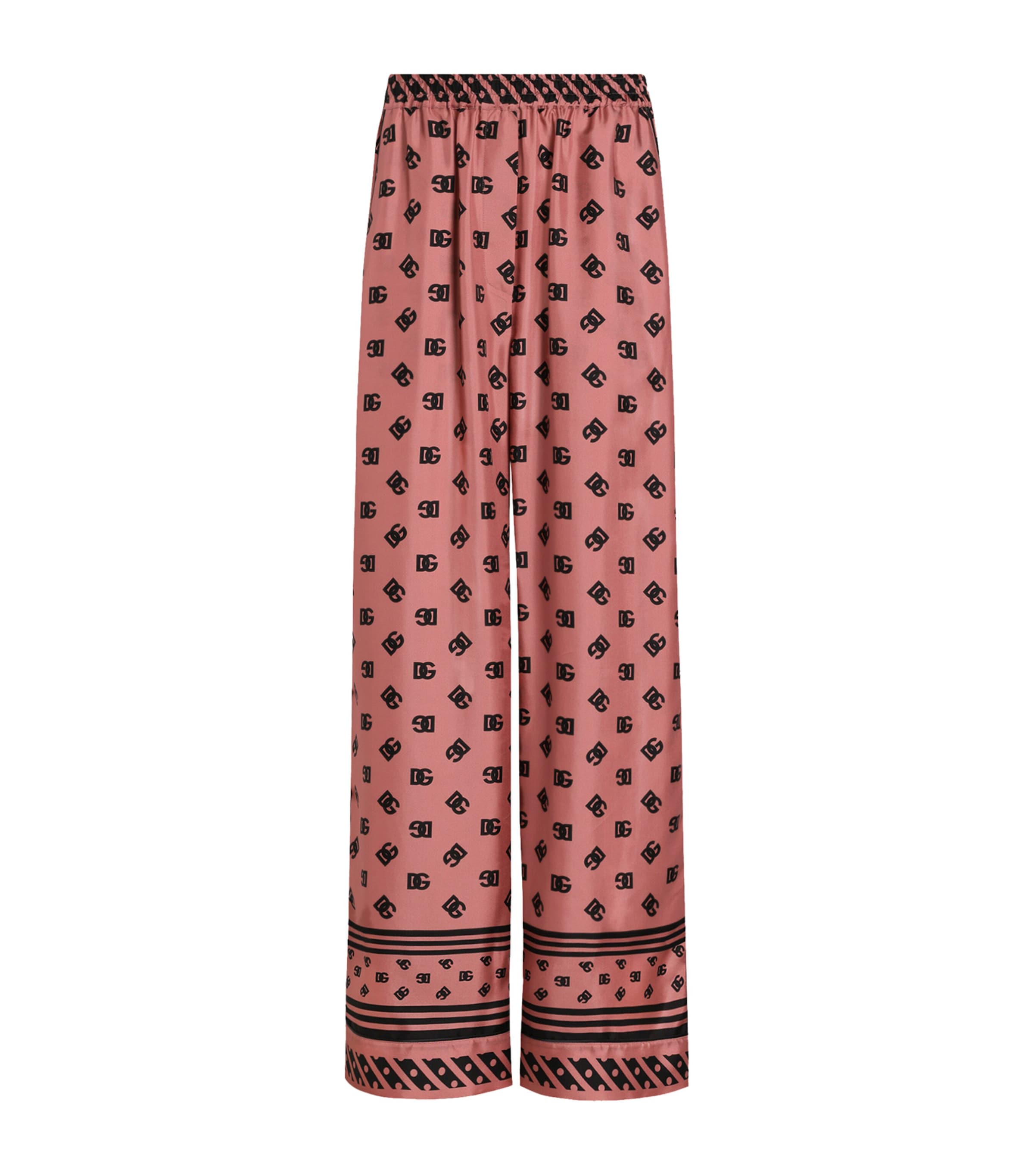 Silk Logo Print Wide-Leg Trousers