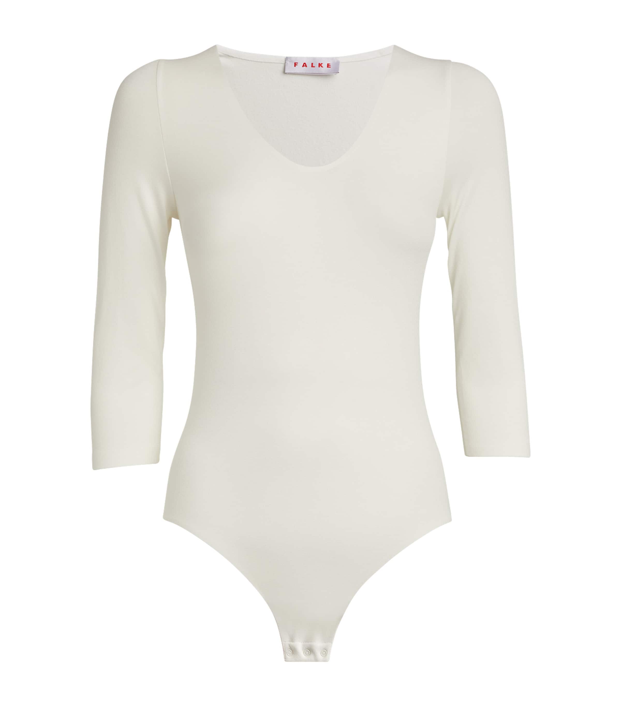 Falke Womens Cropped-Sleeve V-Neck Bodysuit Ivory