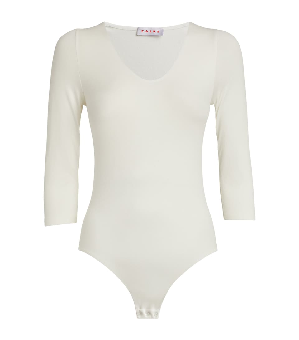 Falke Womens Cropped-Sleeve V-Neck Bodysuit Ivory