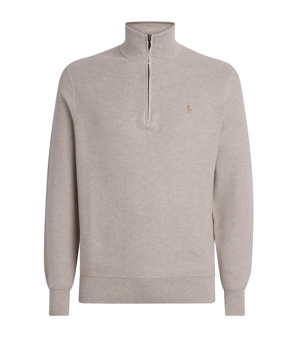 Polo Ralph Lauren Mens Cotton Half-Zip Sweater Light Wlnut Brn Hthr