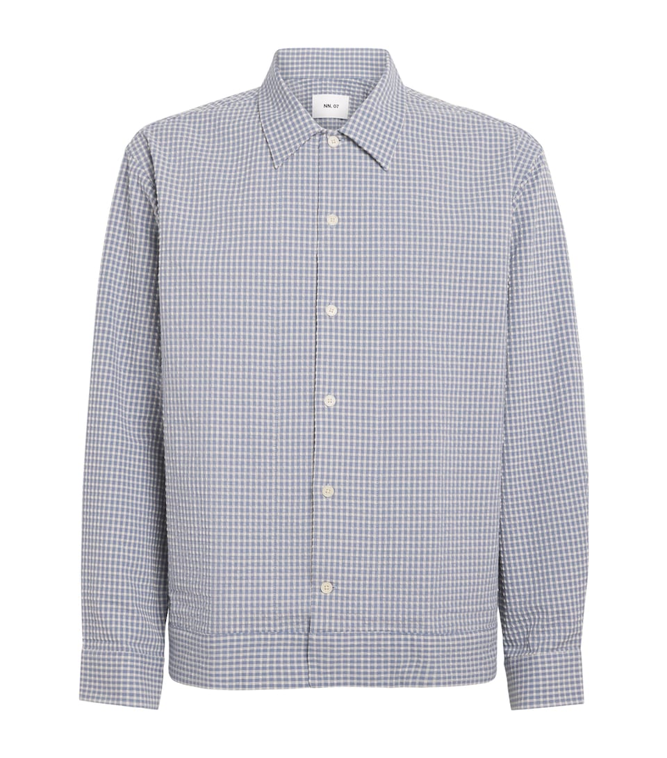 NN07 Mens Stretch-Cotton Seersucker Reed Shirt Stone Blue