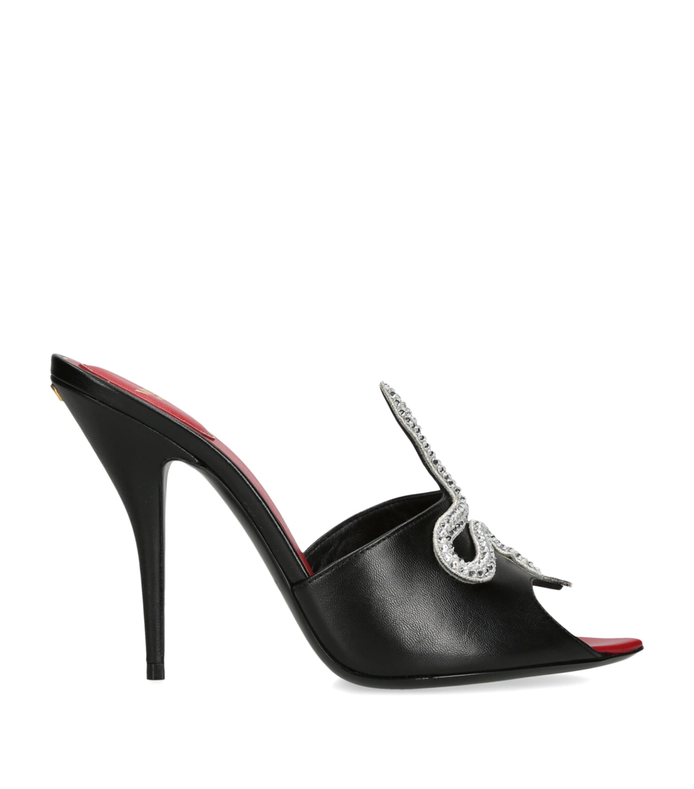 Valentino Garavani Leather Vipere Coeur Heeled Mules 105 Blk/other