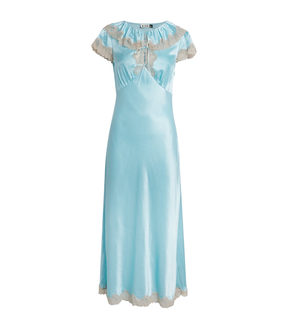 Rixo Womens Lace-Trim Vivienne Midi Dress Aqua Blue