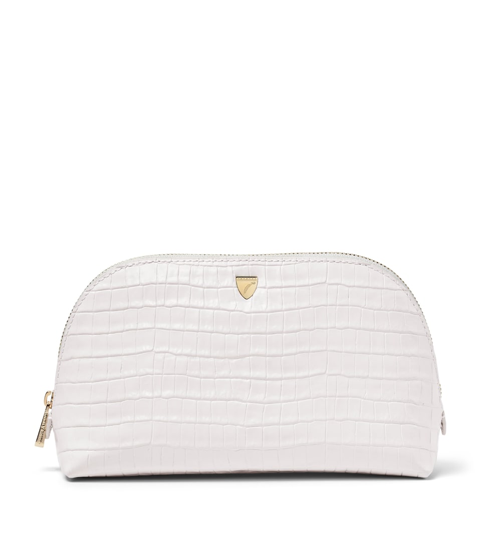 Aspinal Of London Small Leather Croc-Embossed Cosmetic Case Chalk White