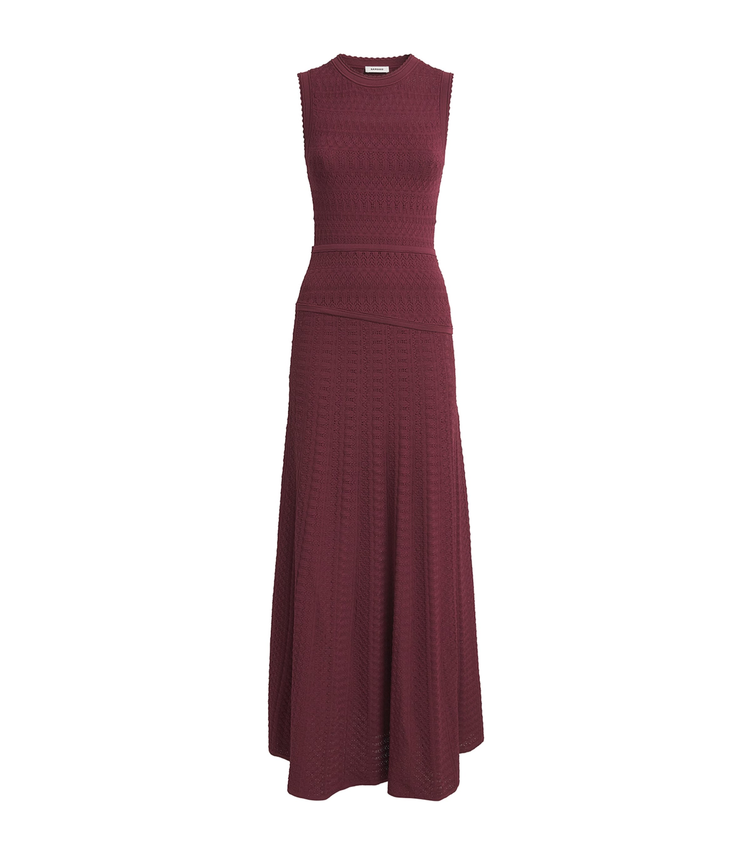 Sandro Paris Womens Pointelle Knit Maxi Dress Bordeaux