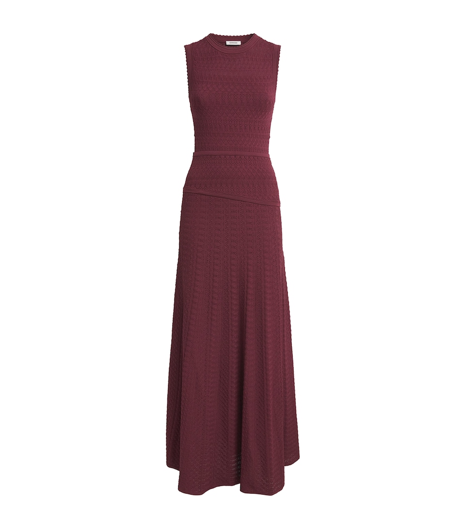 Sandro Paris Womens Pointelle Knit Maxi Dress Bordeaux