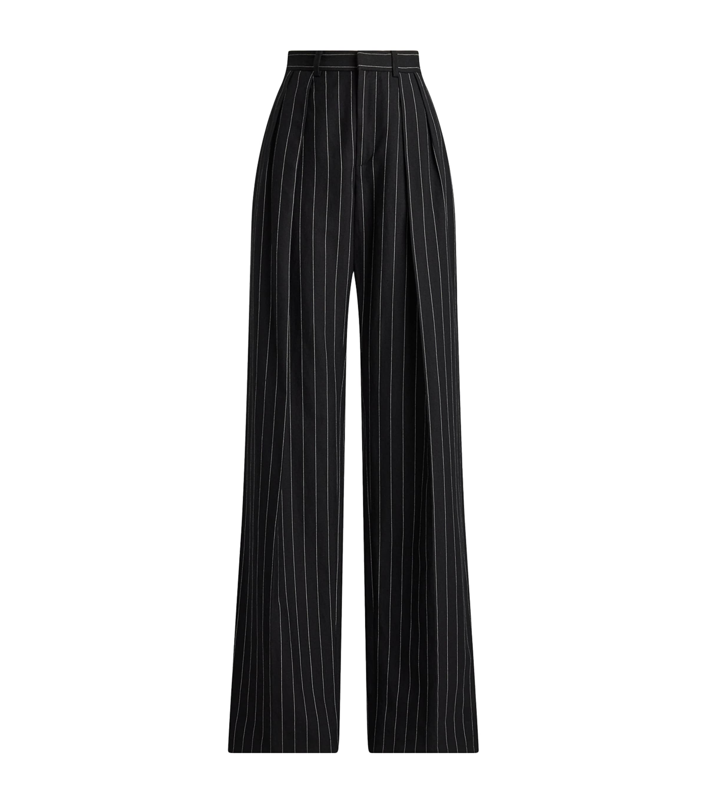 Ralph Lauren Womens Cotton-Linen-Wool Stripe Jody Trousers Blacklux Cream
