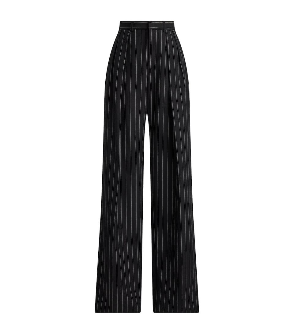 Ralph Lauren Womens Cotton-Linen-Wool Stripe Jody Trousers Blacklux Cream