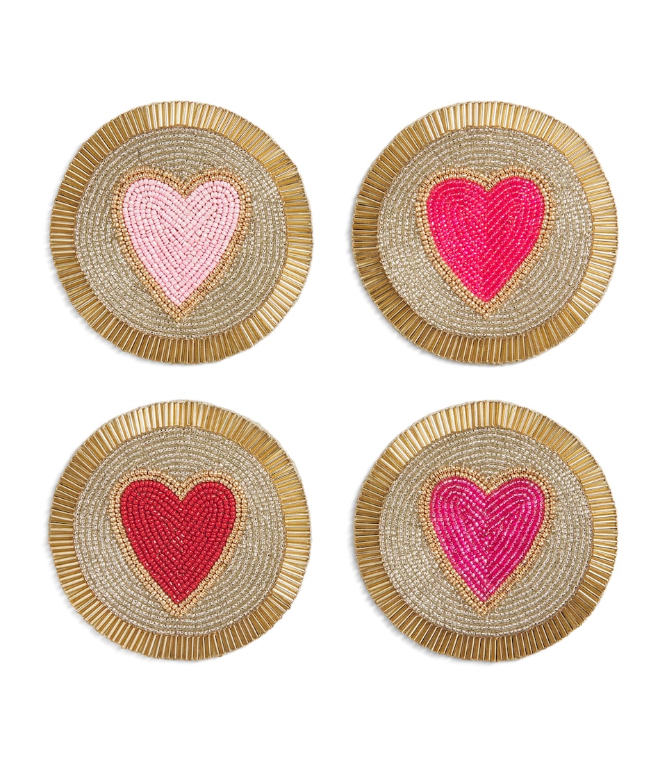 Joanna Buchanan Beaded Heart Coasters (Set of 4) Red
