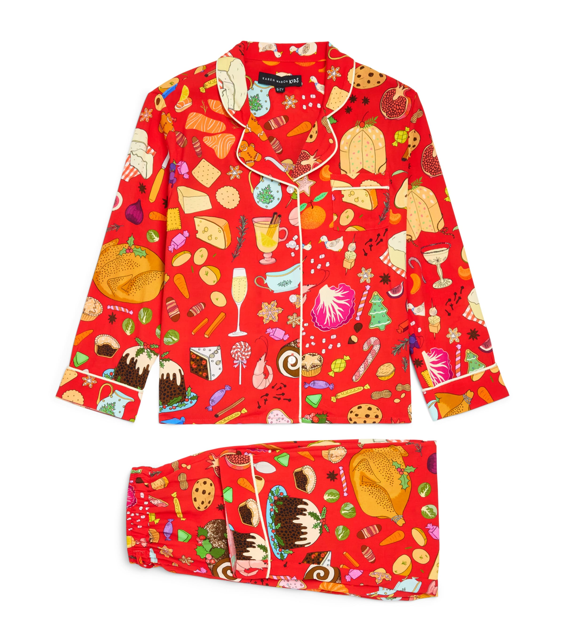 KAREN MABON KIDS Holiday Feast Print Pyjama Set (2-13 Years) Red