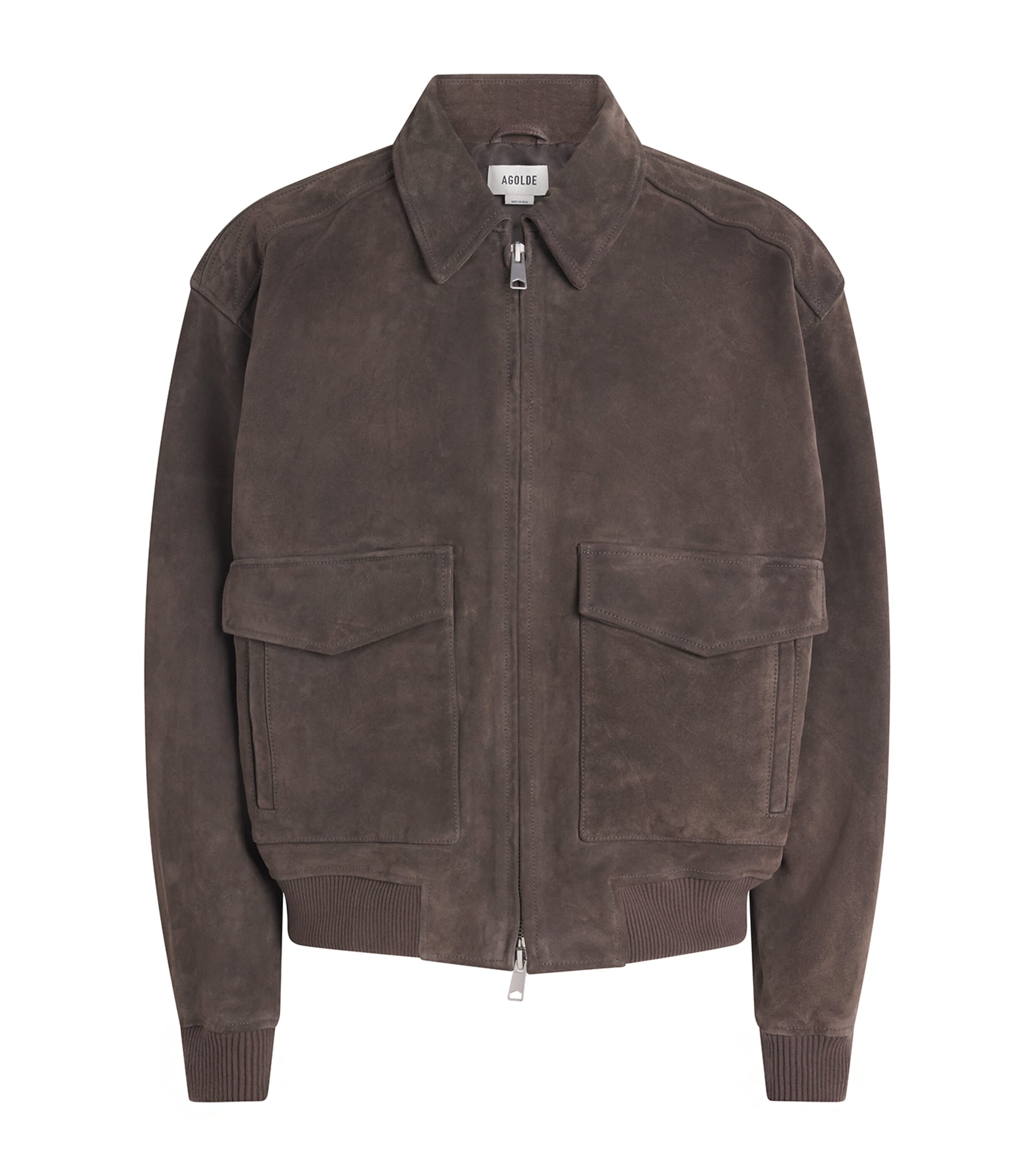 AGOLDE Mens Suede Emil Bomber Jacket Seal Brown