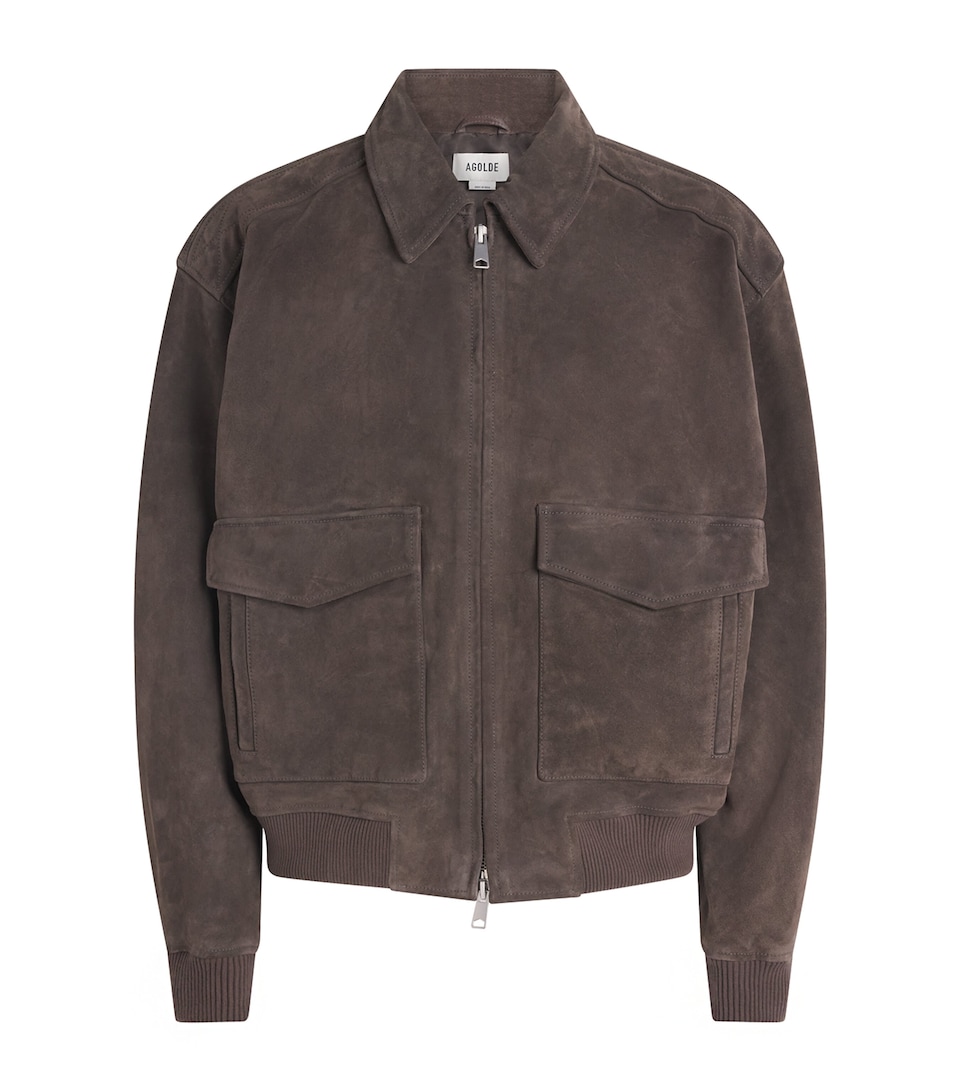 AGOLDE Mens Suede Emil Bomber Jacket Seal Brown