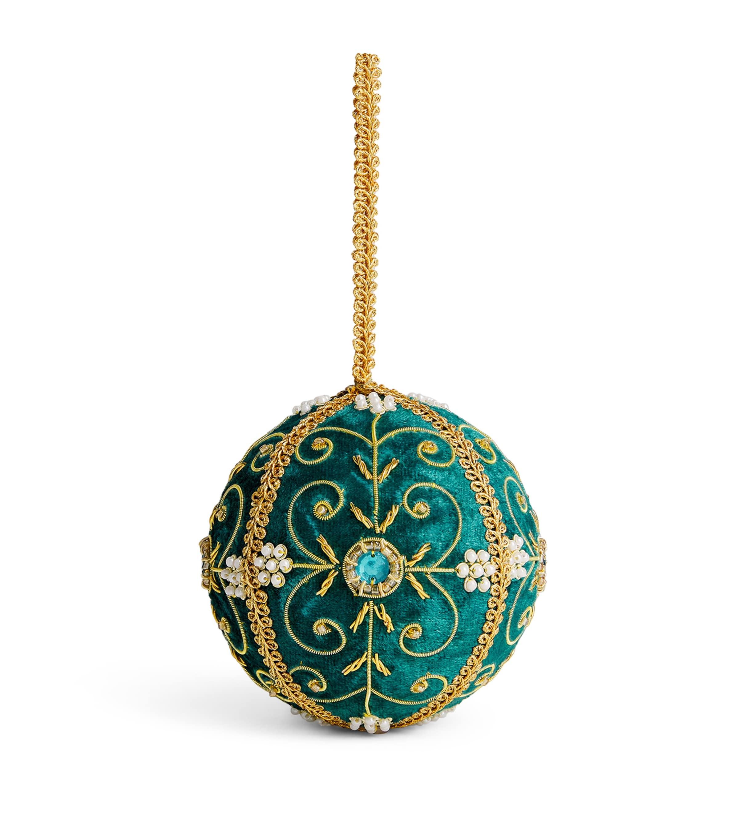 Harrods Velvet Embellished Bauble Turquoise/gold