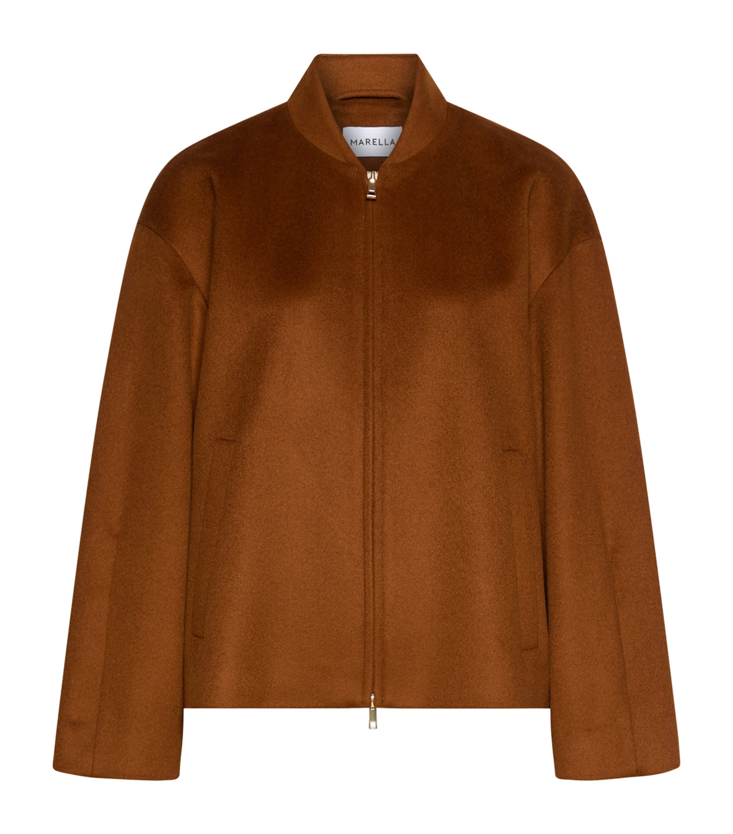 Marella Womens Virgin Wool-Cashmere Bomber Jacket Cognac