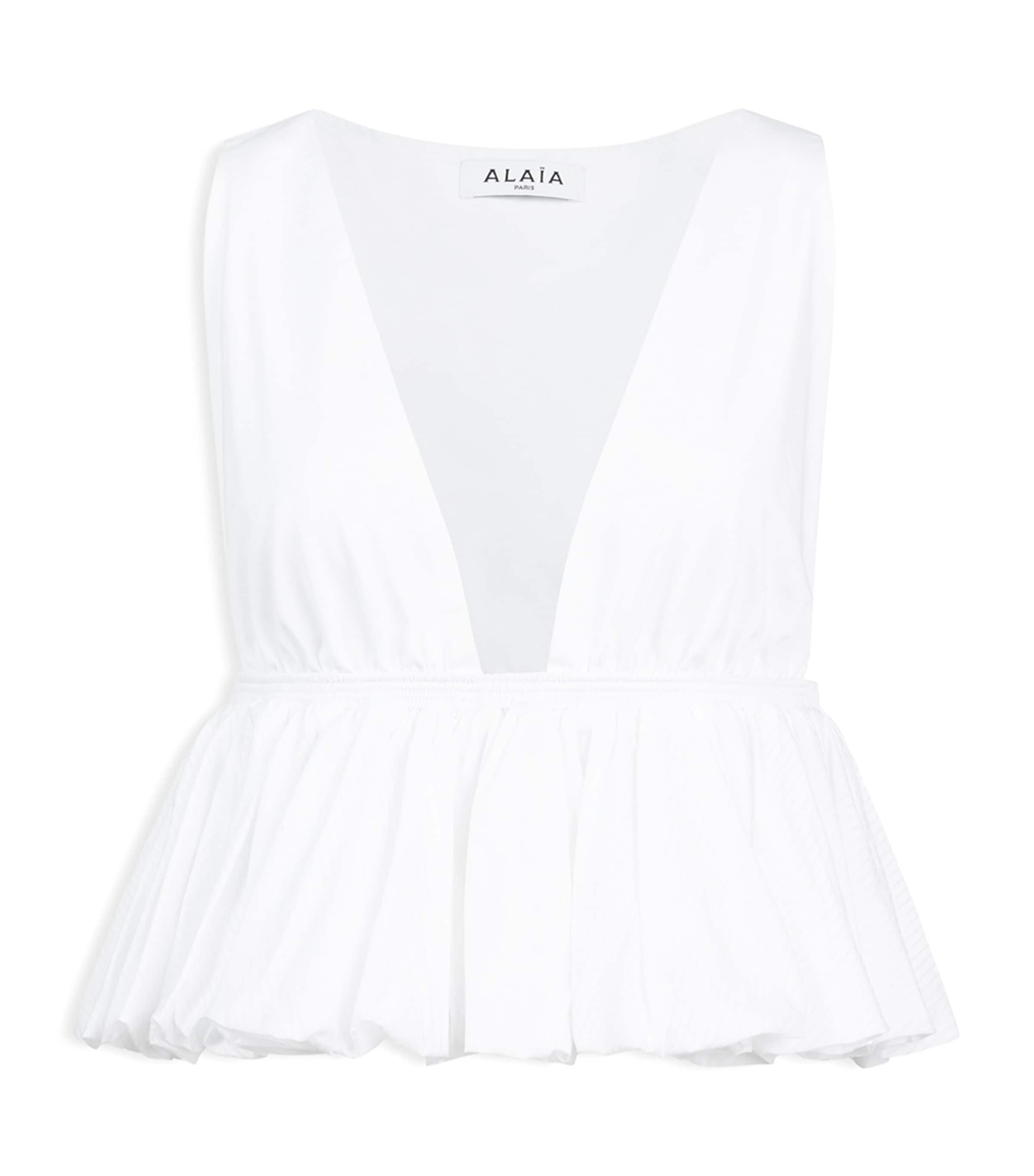 Alaïa Womens Cotton Cropped Peplum Top White