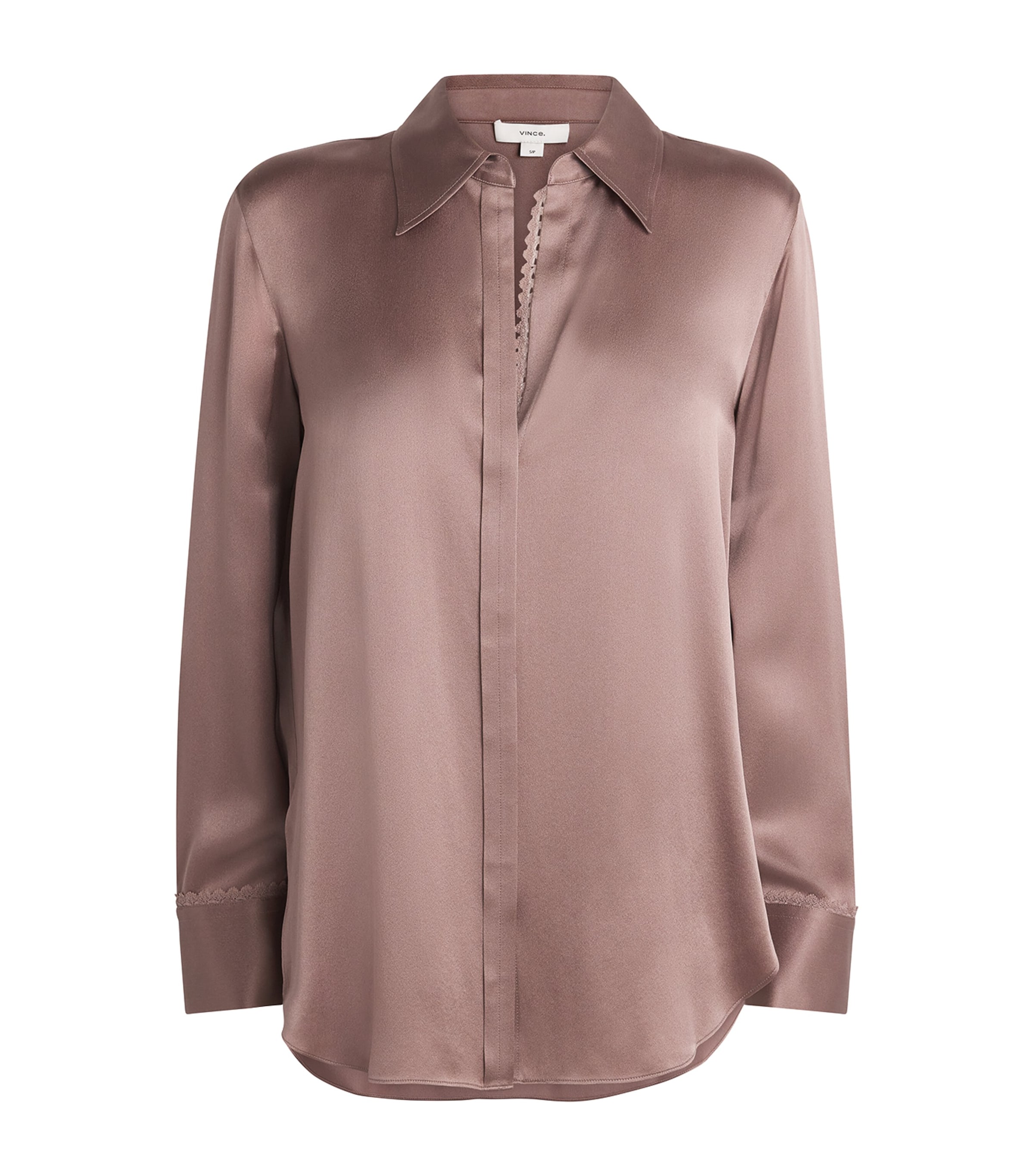 Vince Womens Silk Lace-Trim Shirt Mauve Lilac