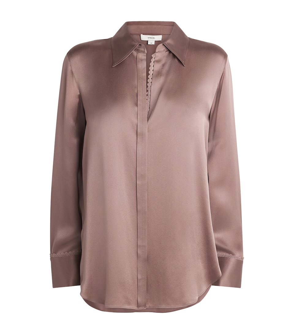 Vince Womens Silk Lace-Trim Shirt Mauve Lilac
