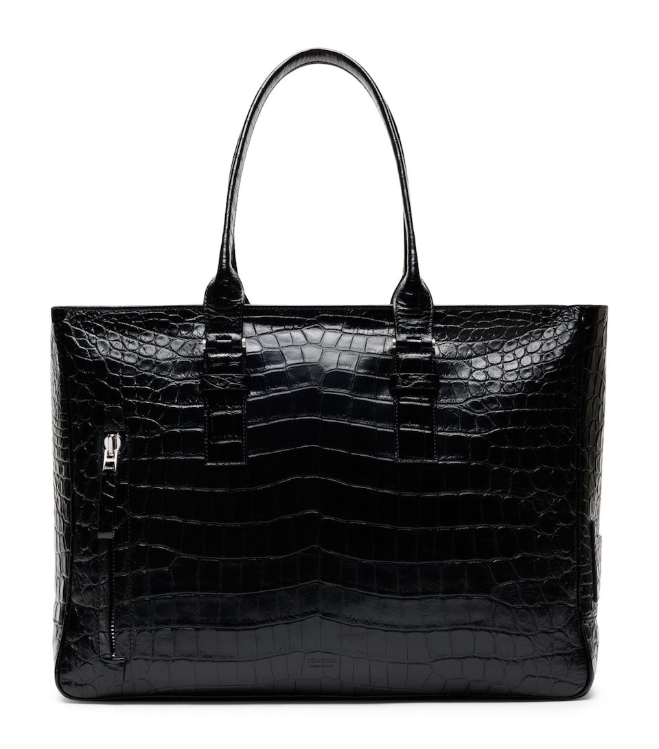 TOM FORD Large Calfskin Croc-Embossed Victor Tote Bag Naa