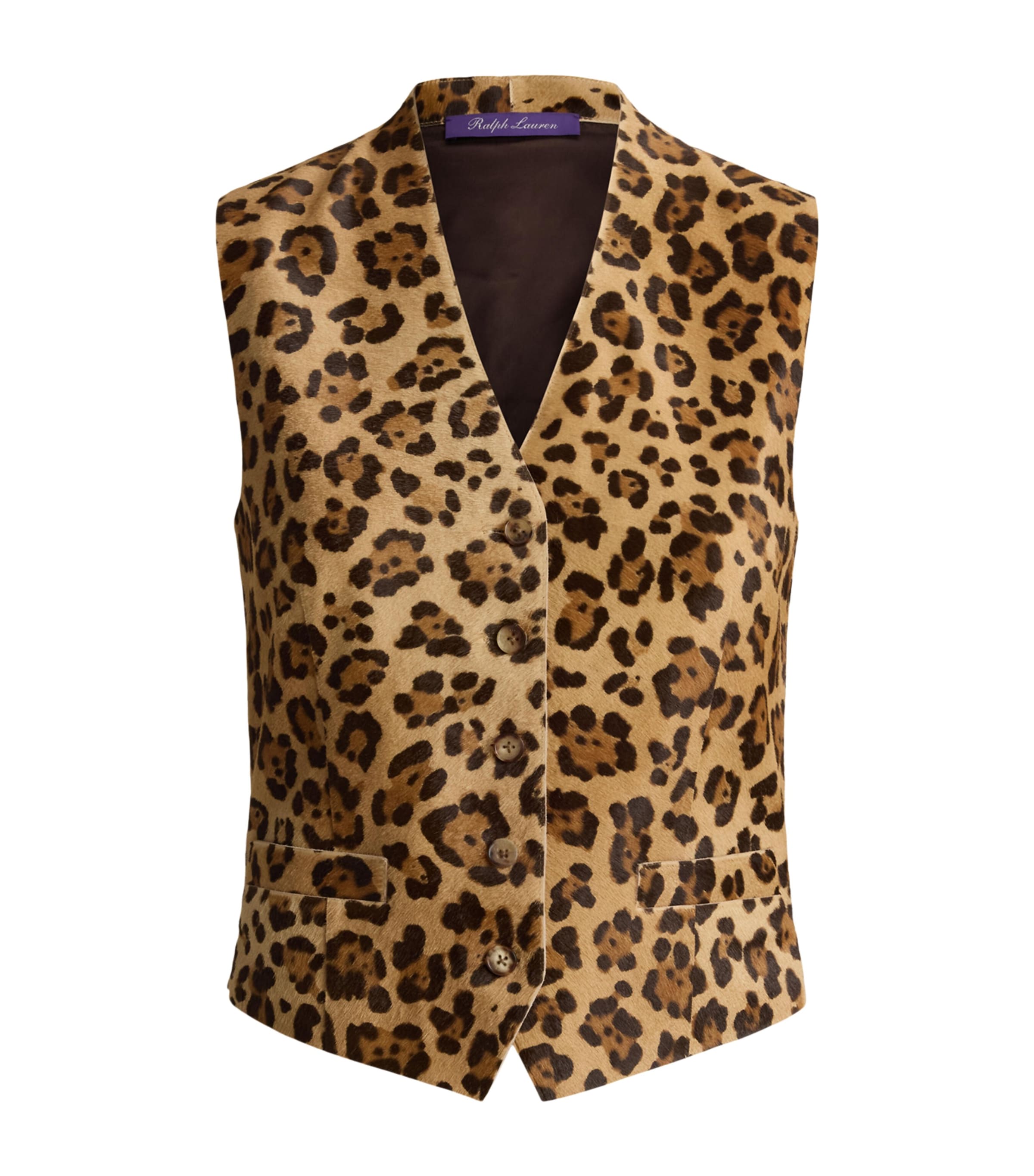 Ralph Lauren Collection Womens Leather Leopard Waistcoat Tan Multi
