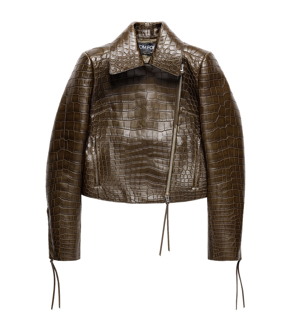 TOM FORD Womens Croc-Embossed Lambskin Biker Jacket Gcf