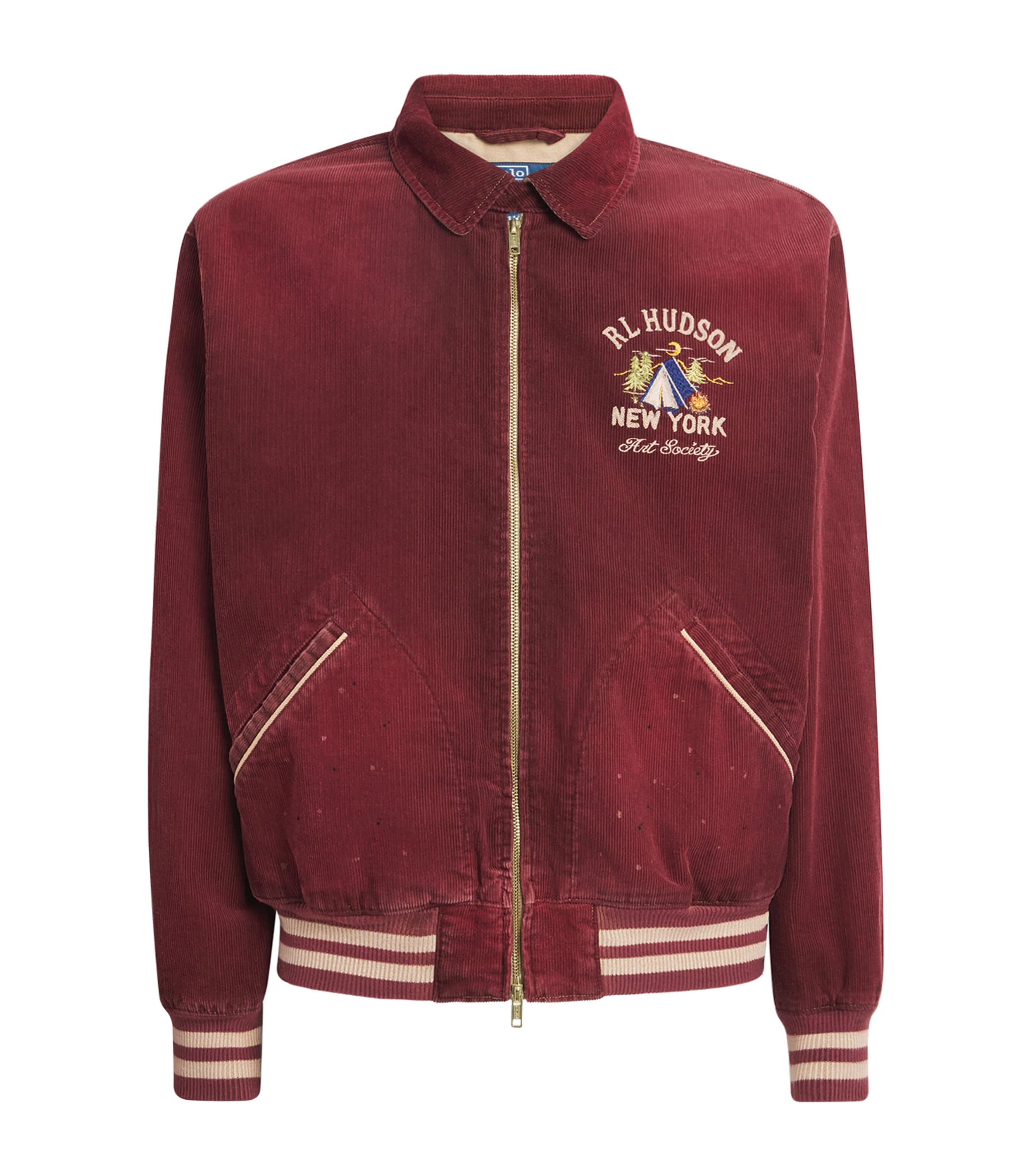 Polo Ralph Lauren Mens Corduroy Embroidered Track Jacket Red