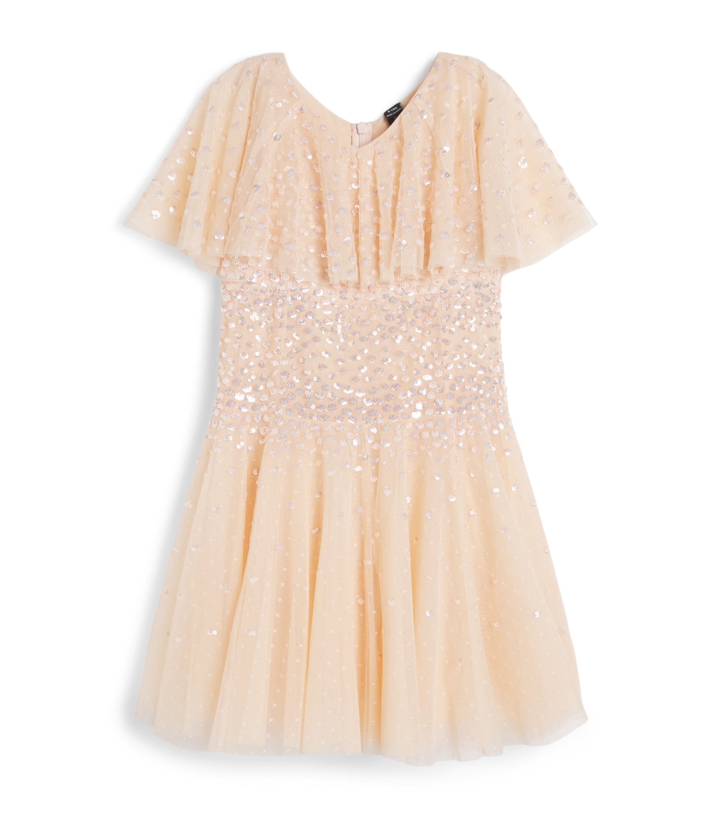 Needle & Thread Tulle Sunrise Sequin Short Cape Dress (4-6 Years) Apricot Blush