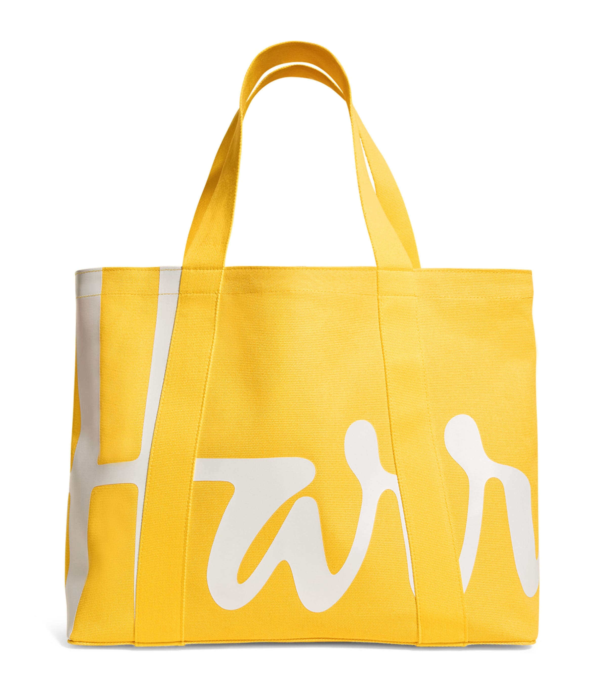 Harrods Medium Cotton Logo Tote Bag Yellow