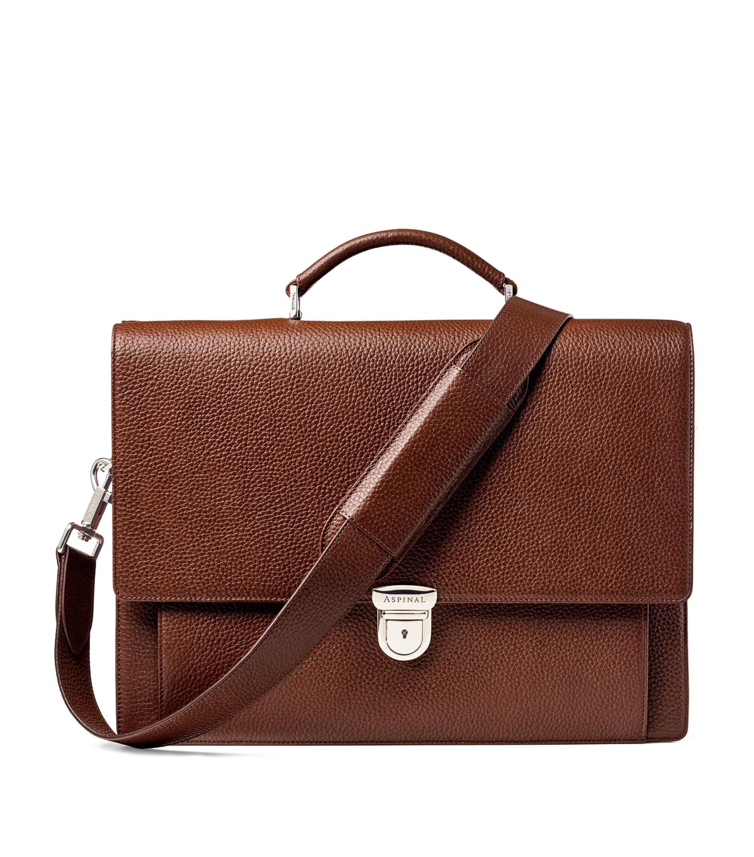 Aspinal Of London Leather City Laptop Briefcase Tobacco