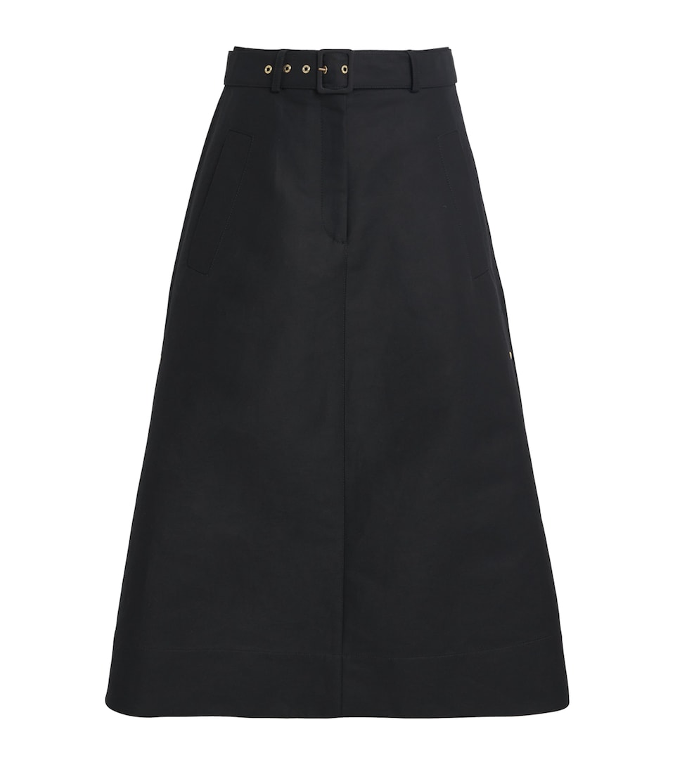 Cotton Belted Midi Skirt