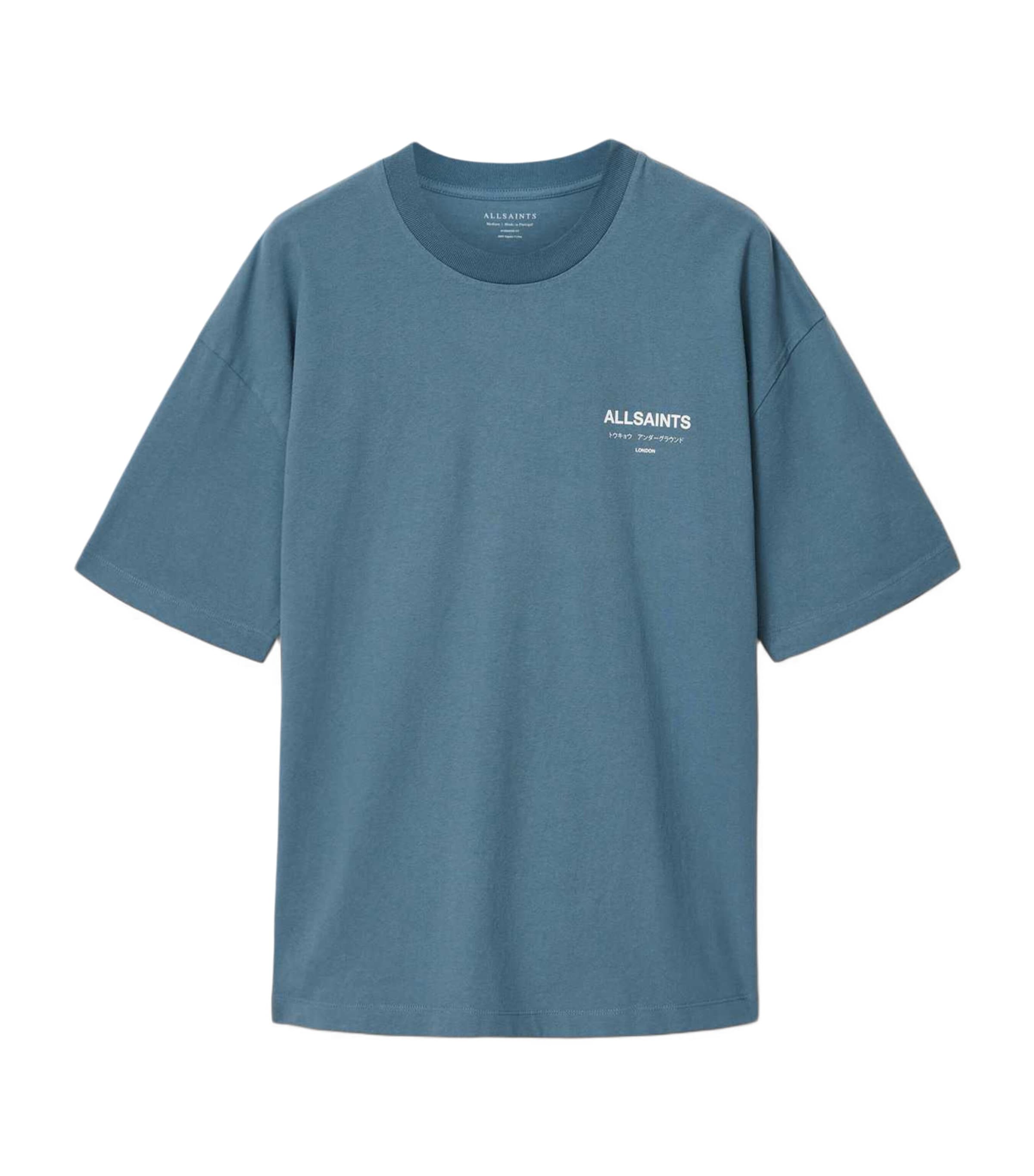 AllSaints Mens Organic Cotton Underground T-Shirt Waved Blue