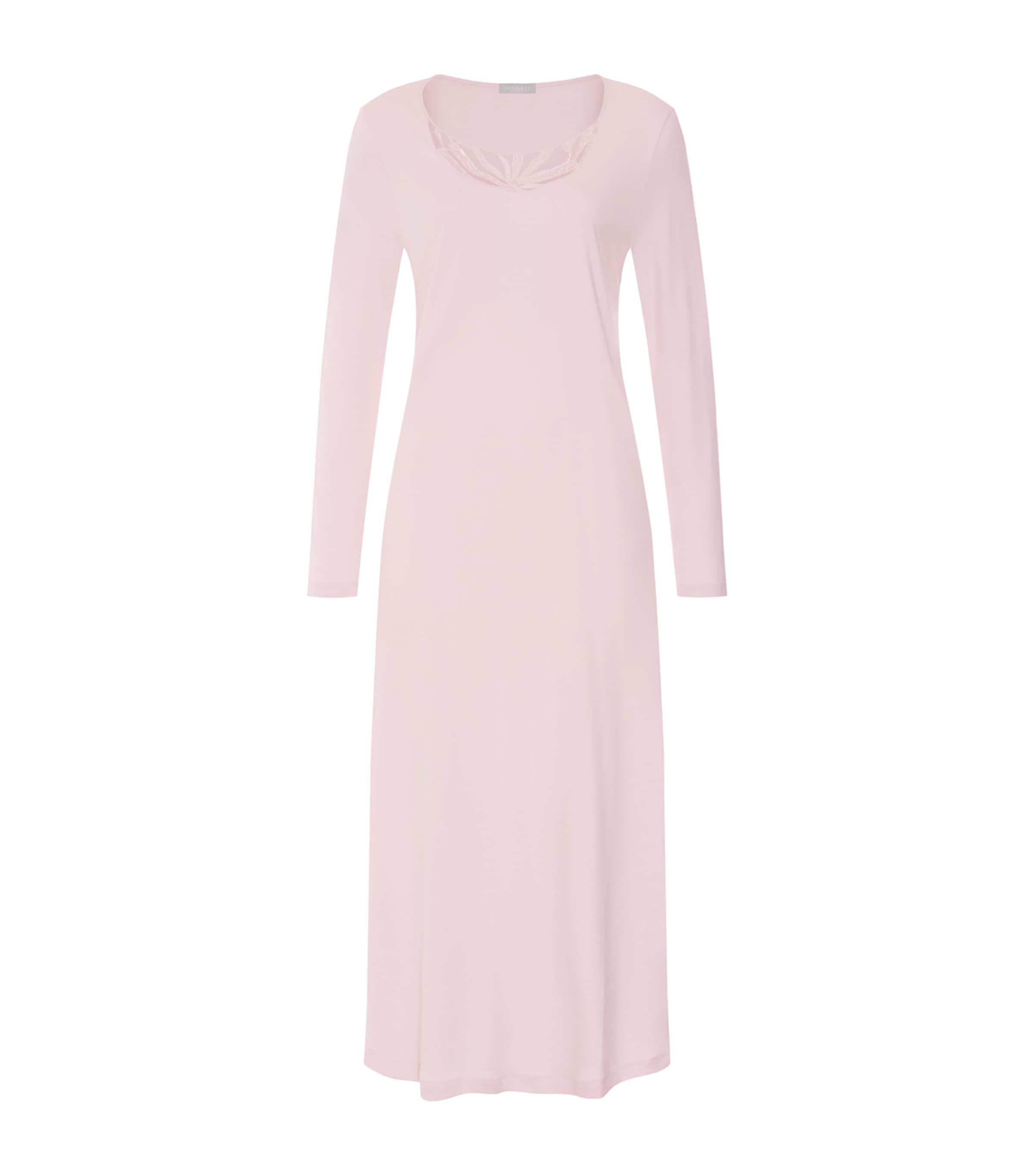 Hanro Womens Cotton Rosaria Long-Sleeve Nightdress Rose Bath