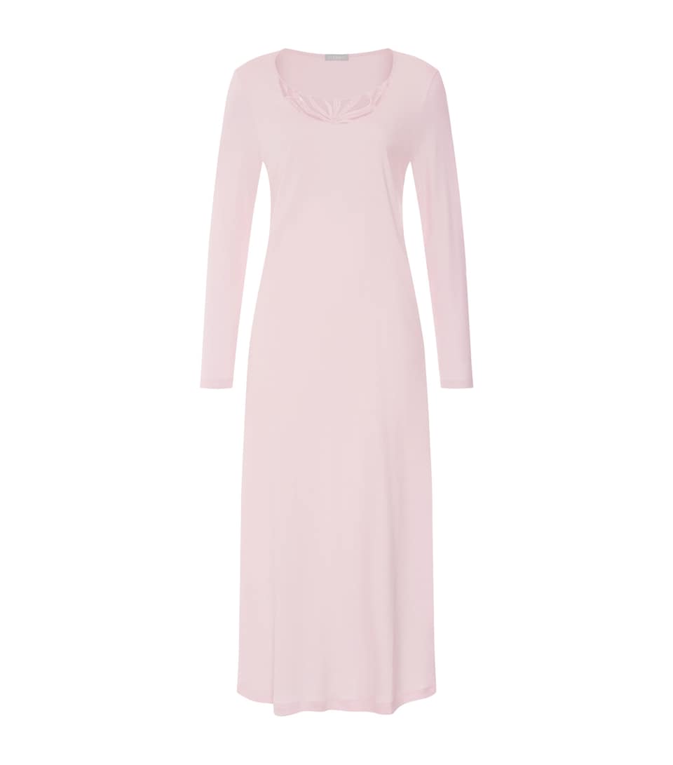 Hanro Womens Cotton Rosaria Long-Sleeve Nightdress Rose Bath