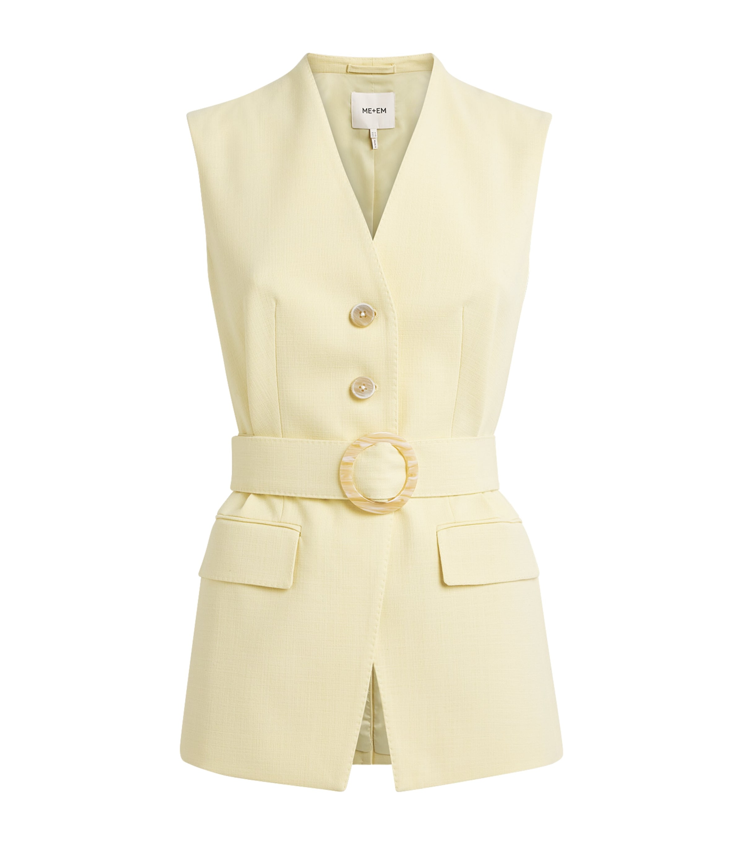 ME+EM Womens Belted Longline Waistcoat Dusted Lemon Yellow