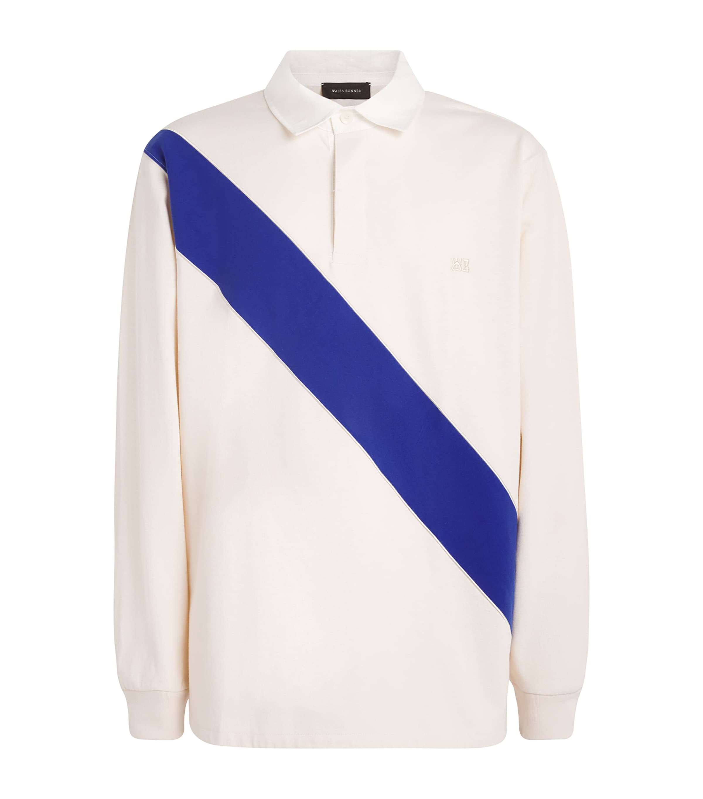 Wales Bonner Mens Cotton Prism Rugby Shirt Ivory/atlntc Blu
