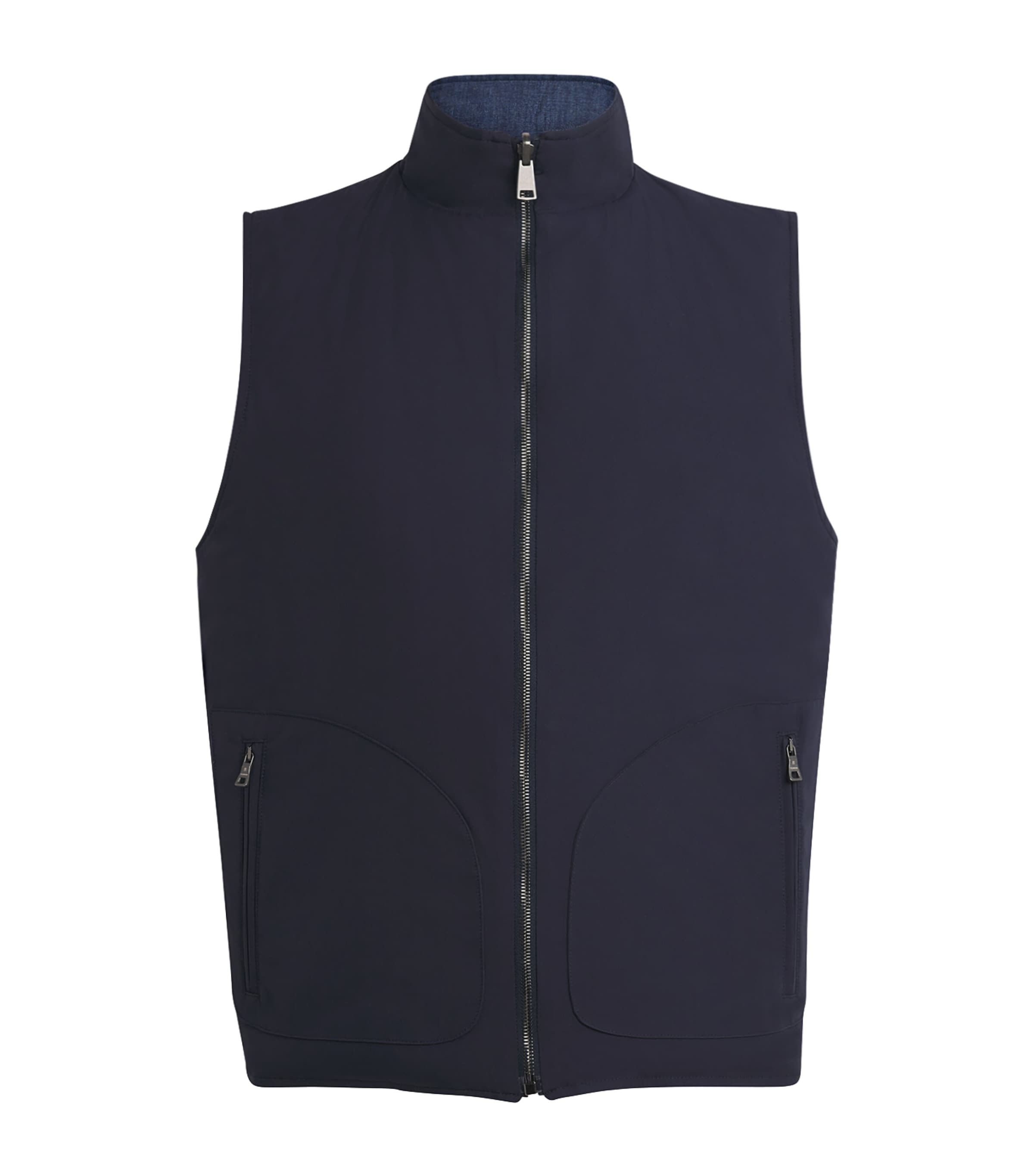 Fioroni Cashmere Mens Down Linen Reversible Gilet Denim