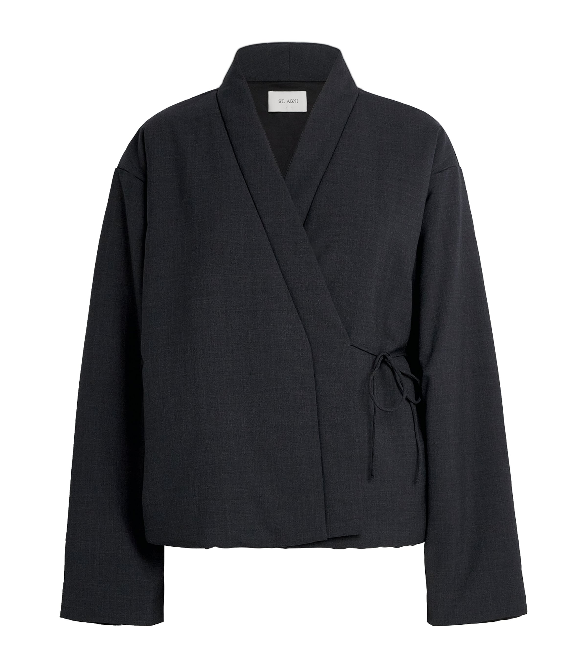 St. Agni Womens Wool-Blend Pillow Wrap Jacket Dark Graphite