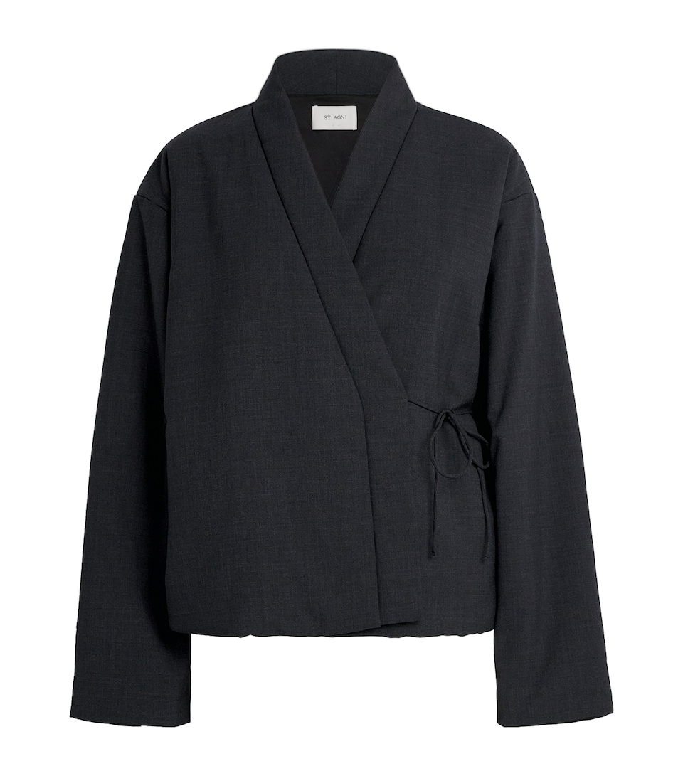 St. Agni Womens Wool-Blend Pillow Wrap Jacket Dark Graphite