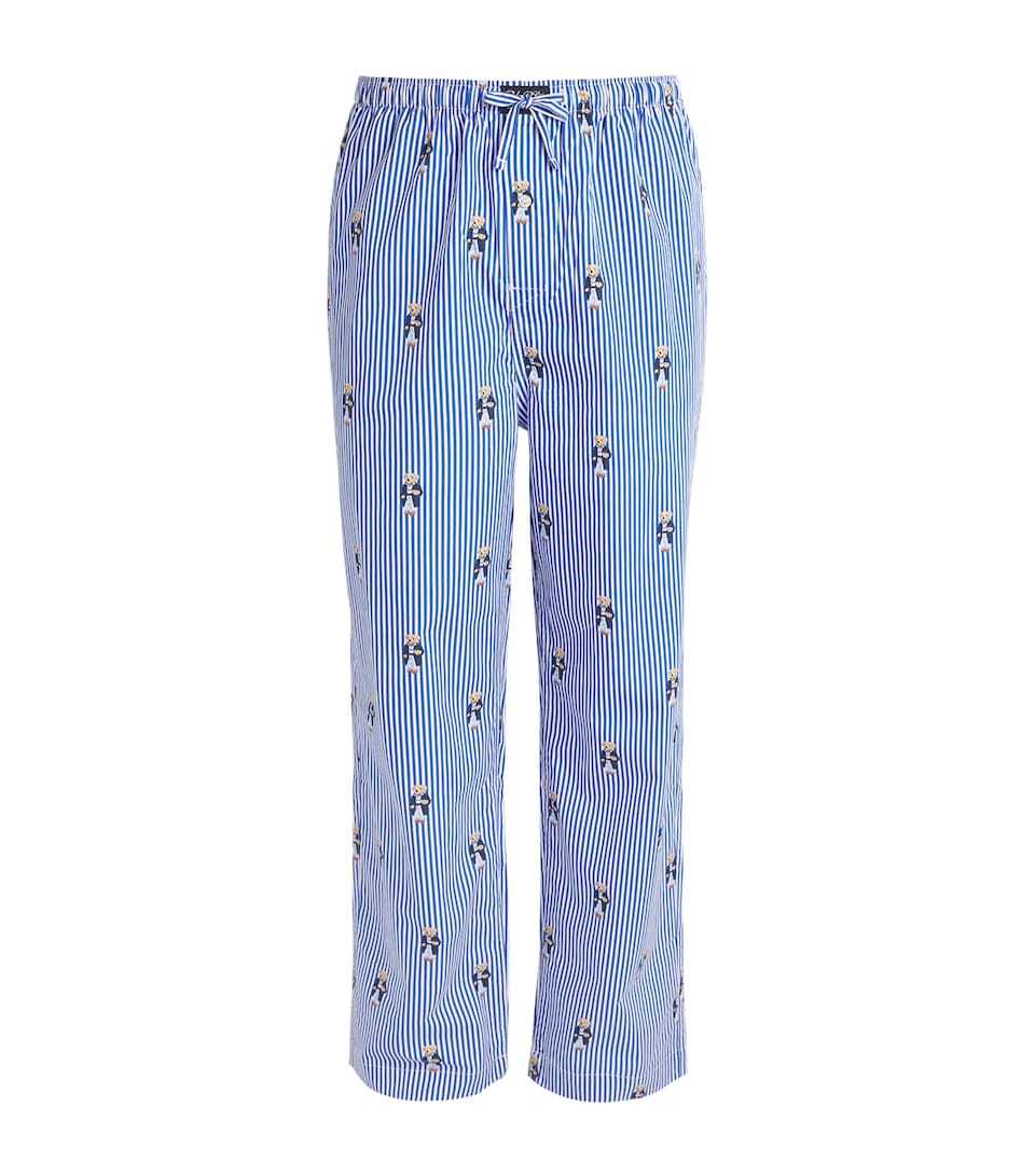 Polo Ralph Lauren Mens Cotton Polo Bear Stripe Pyjama Bottoms New Iris Blu/ppr Wht