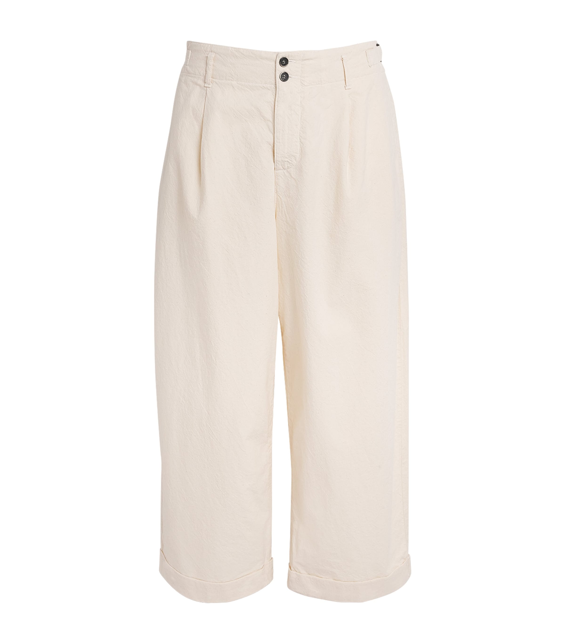 Cotton Crinkle Wide-Leg Trousers
