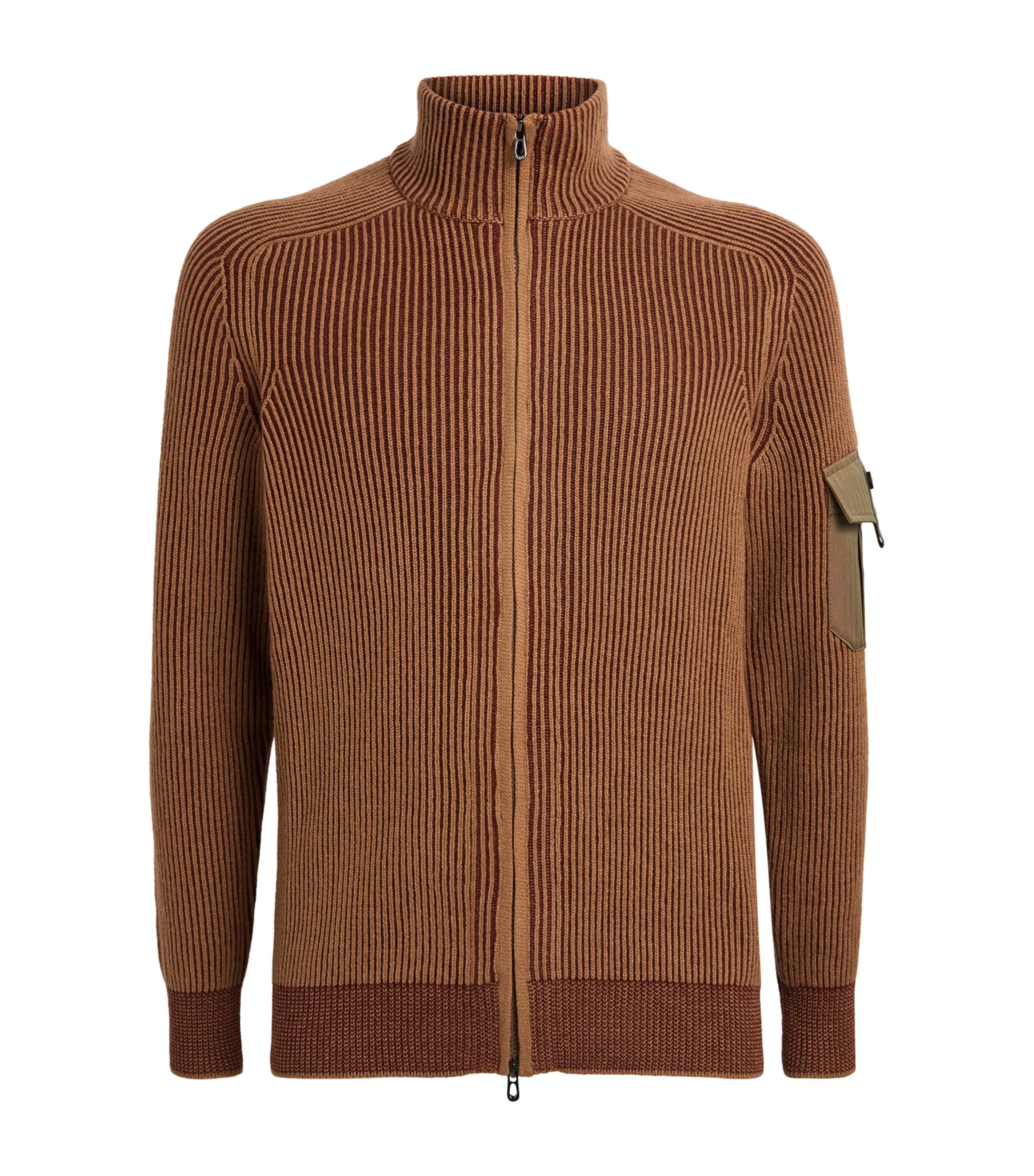 Sease Mens Cashmere Zip-Up Dinghy Cardigan Camel