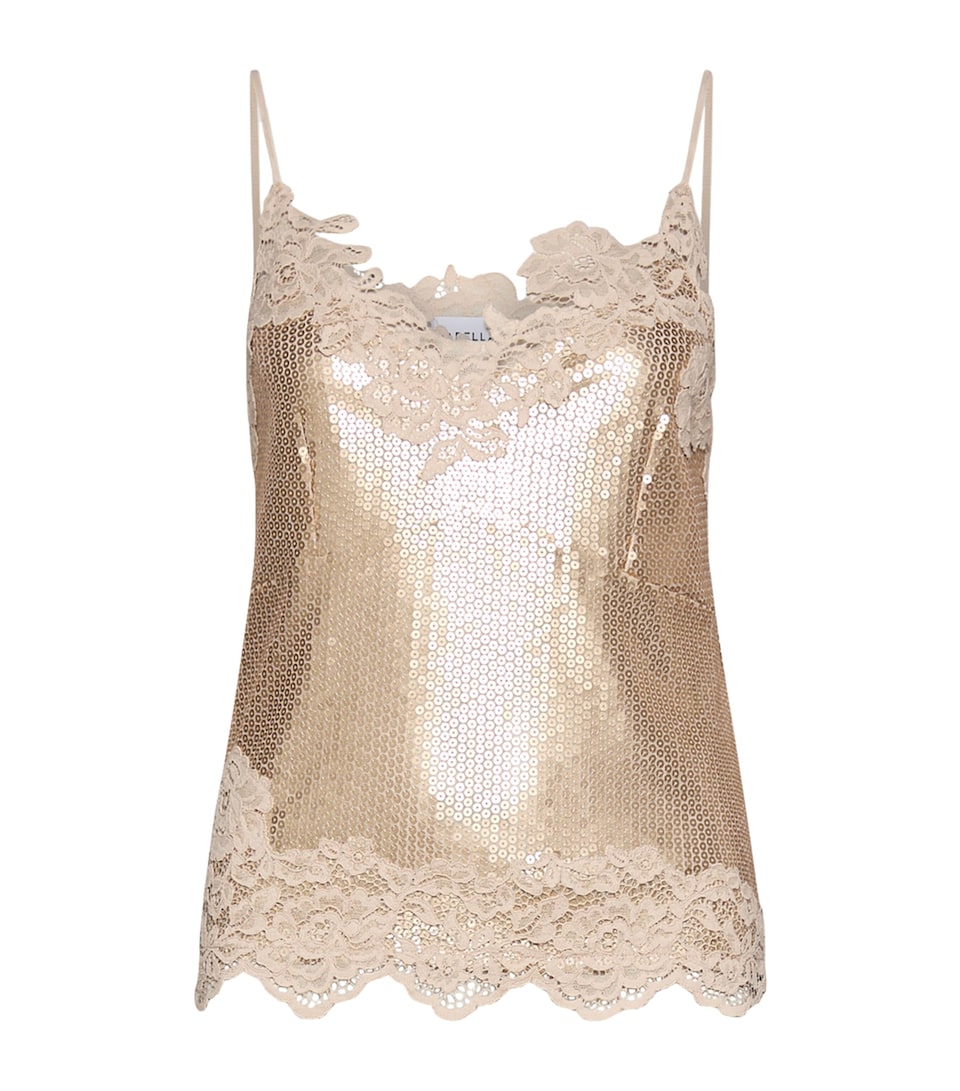 Marella Womens Sequin Lace-Trim Top Platinum