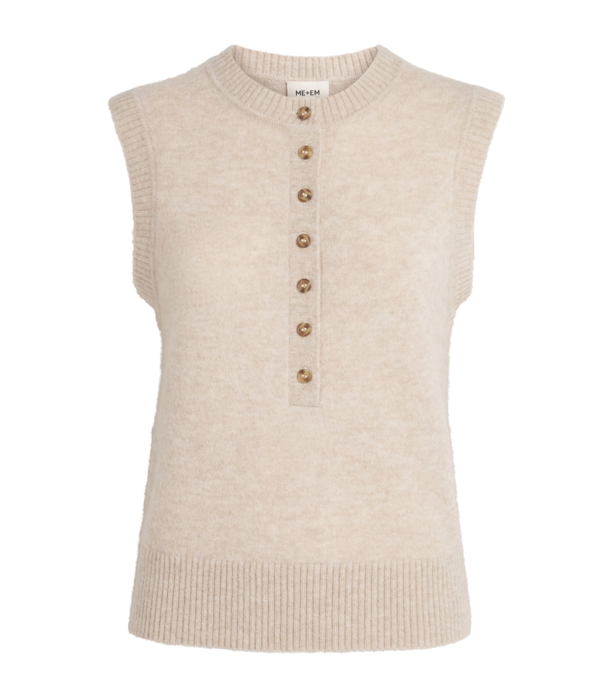 ME+EM Womens Wool-Blend Henley Sweater Vest Oatmeal Melange