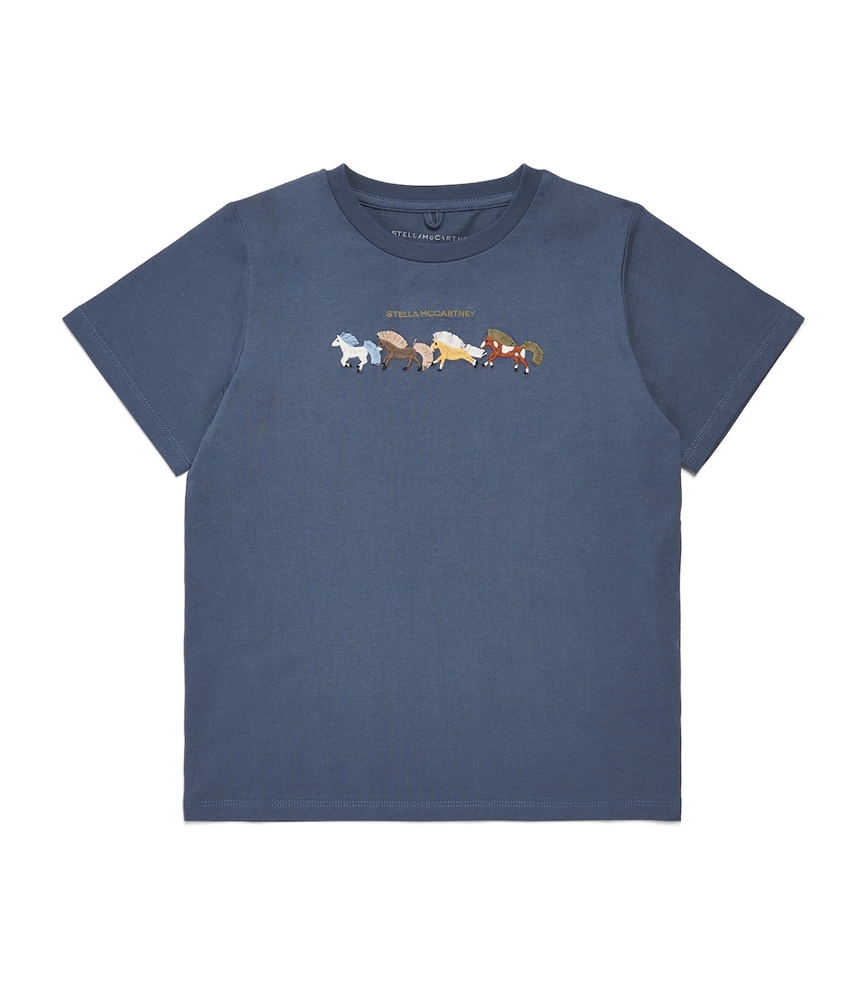 Stella McCartney Kids Cotton Horse T-Shirt (2-14 Years) Air Force Blue