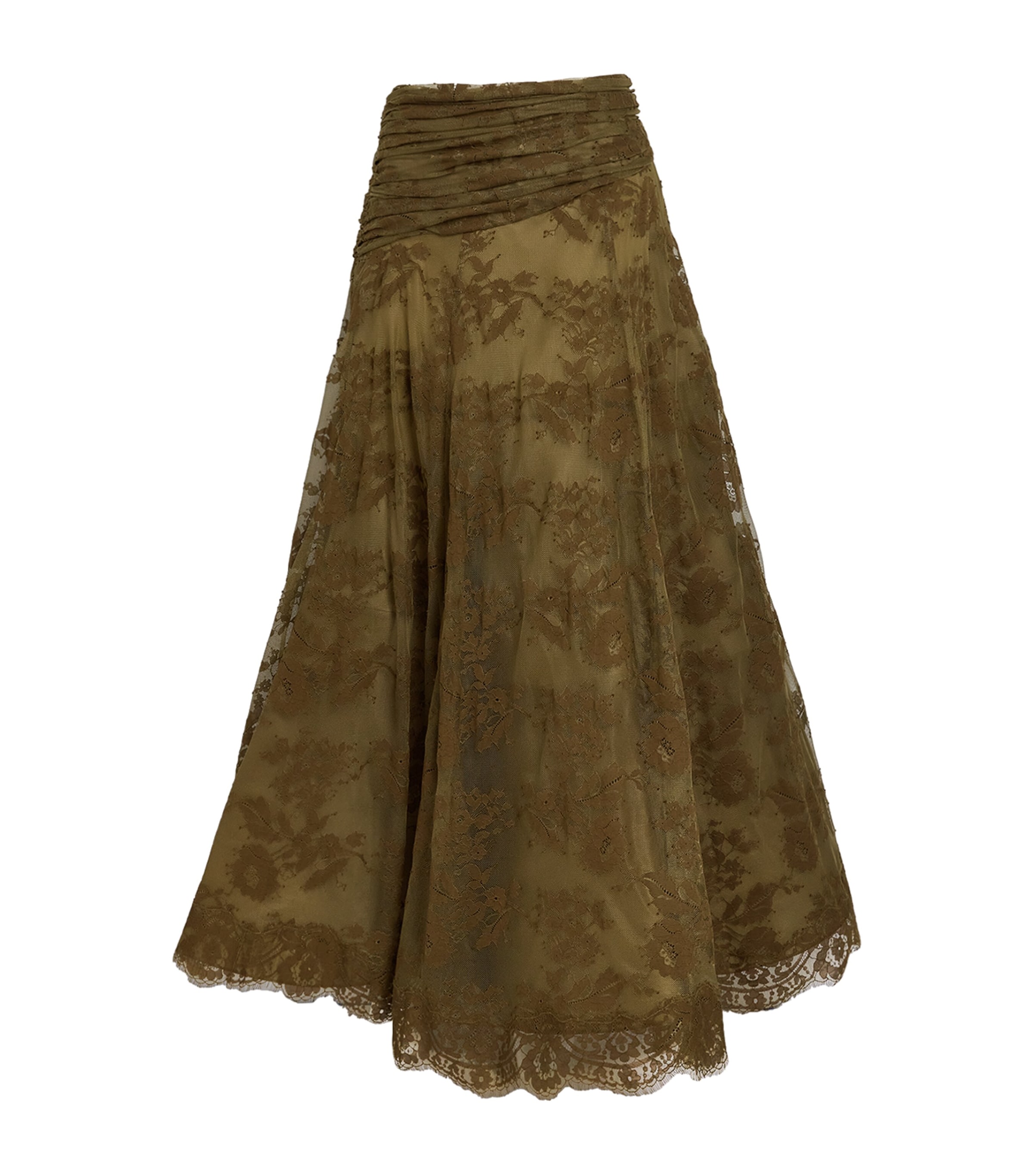 Zimmermann Womens Lace Draped Clash Maxi Skirt Olive