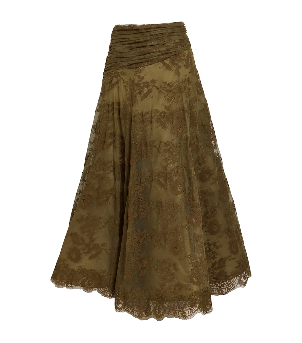 Zimmermann Womens Lace Draped Clash Maxi Skirt Olive