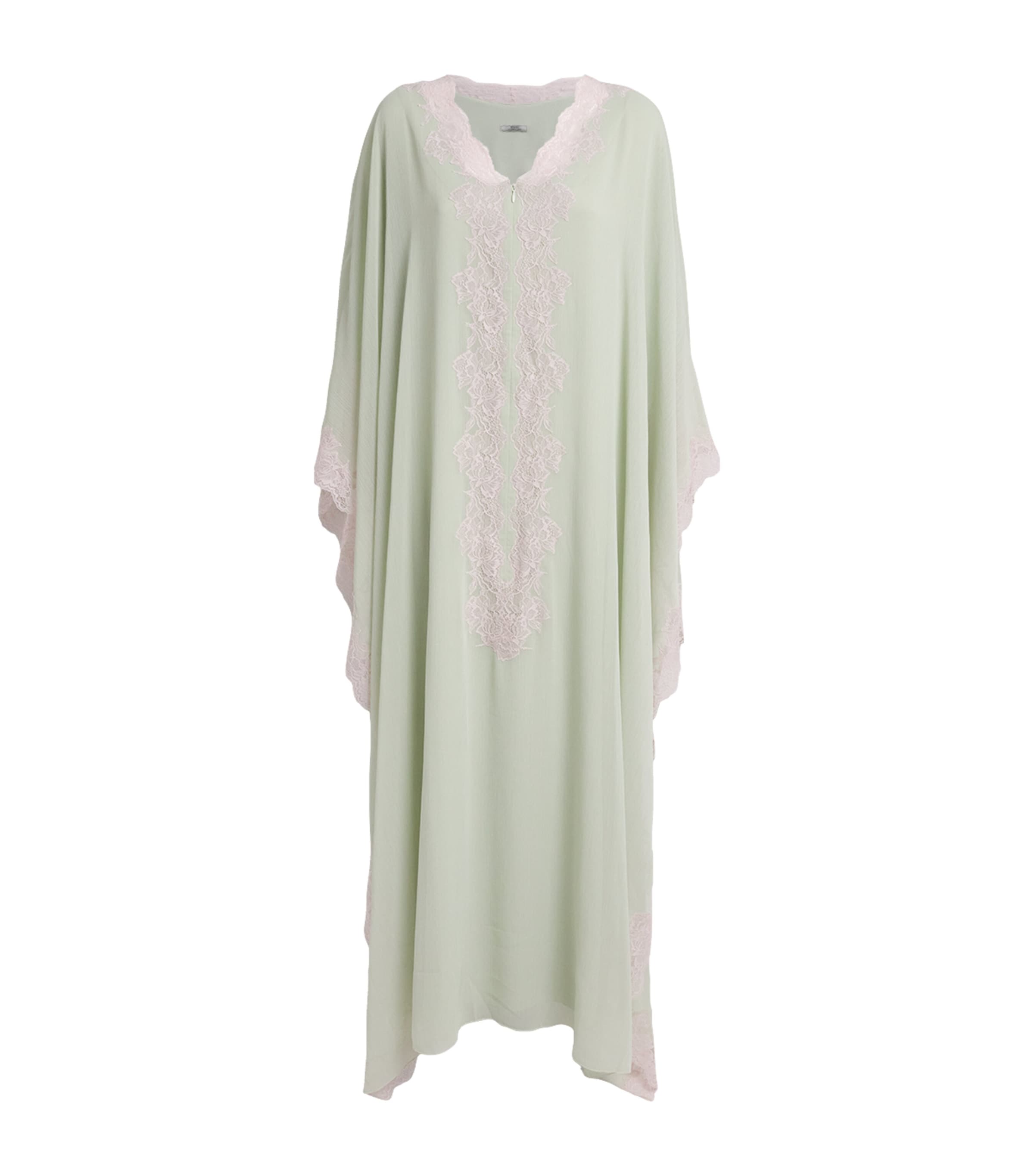 Bocan Womens Silk Chiffon Amara Kaftan Maxi Dress Sage Green