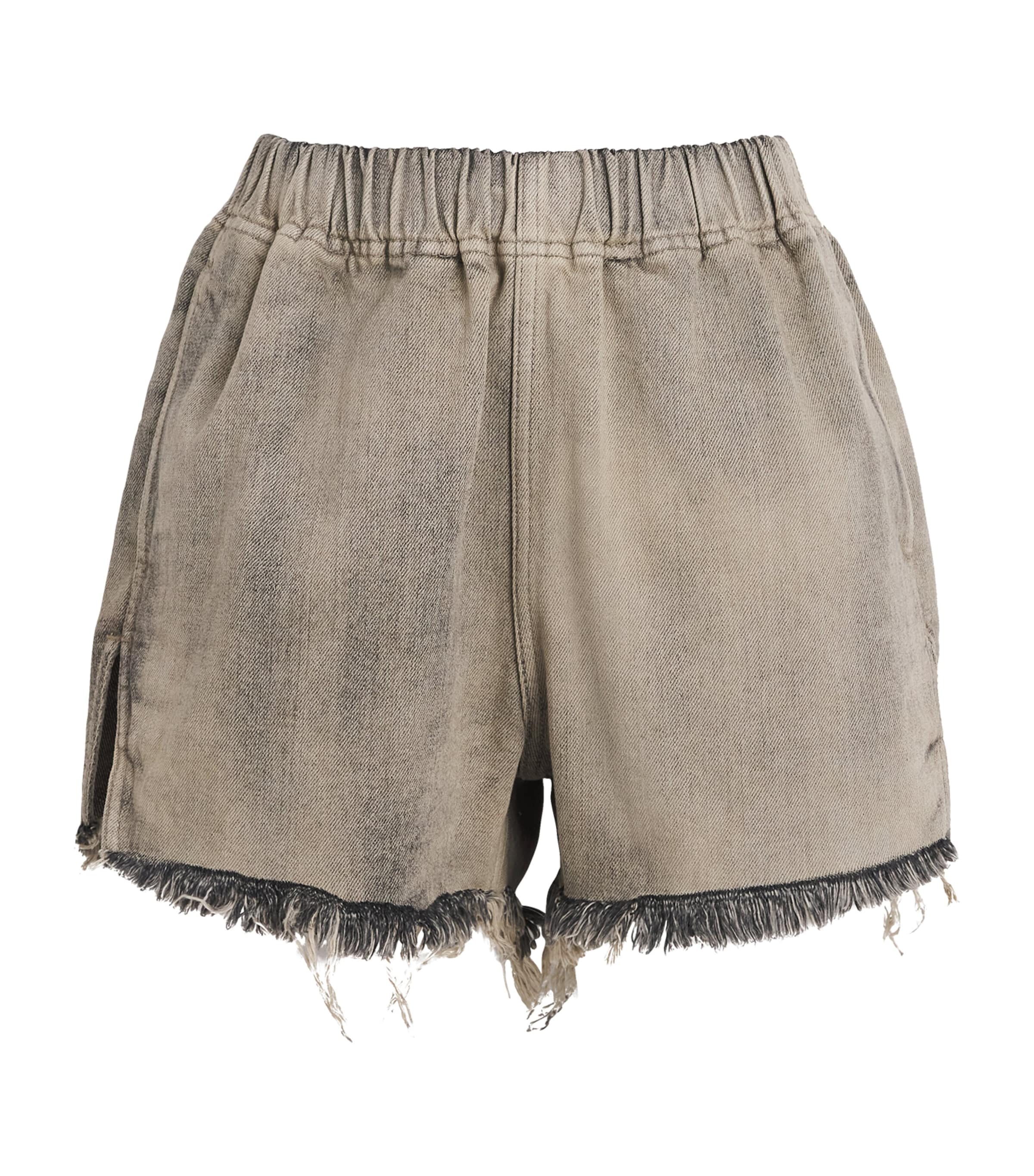 Rick Owens Womens Fringe Denim Shorts Mineral