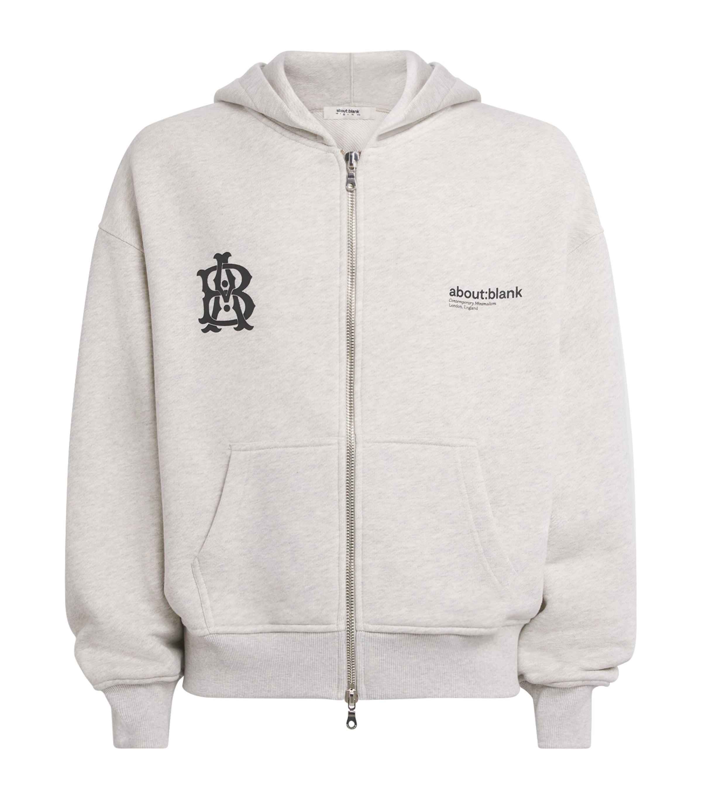 about:blank Mens Cotton Monogram Hoodie Grey Marl/black